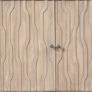 HomeRoots 69" Ivory Distressed Reclaimed Wood Sideboard – Elegant Storage with Geometric Carving & Modern Charm 610705