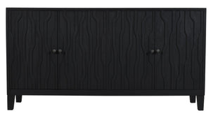 HomeRoots 69" Graphite Distressed Reclaimed Wood Sideboard - Artisan Carved Storage Cabinet with Four Doors 610706