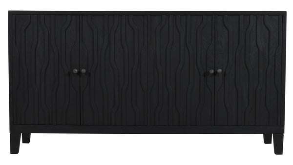 HomeRoots 69" Graphite Distressed Reclaimed Wood Sideboard - Artisan Carved Storage Cabinet with Four Doors 610706