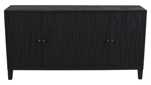 HomeRoots 69" Graphite Distressed Reclaimed Wood Sideboard - Artisan Carved Storage Cabinet with Four Doors 610706
