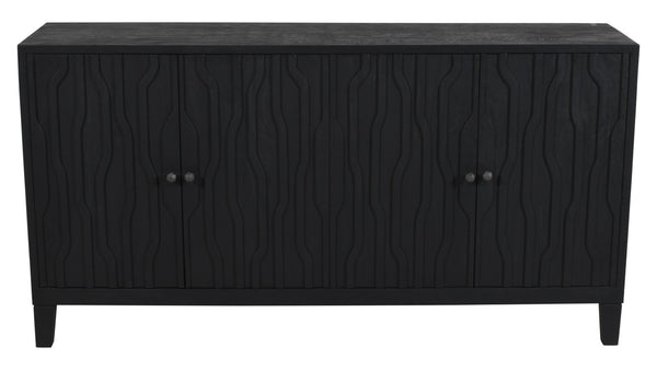 HomeRoots 69" Graphite Distressed Reclaimed Wood Sideboard - Artisan Carved Storage Cabinet with Four Doors 610706