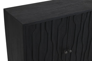 HomeRoots 69" Graphite Distressed Reclaimed Wood Sideboard - Artisan Carved Storage Cabinet with Four Doors 610706