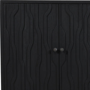 HomeRoots 69" Graphite Distressed Reclaimed Wood Sideboard - Artisan Carved Storage Cabinet with Four Doors 610706