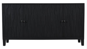 HomeRoots 69" Graphite Distressed Reclaimed Wood Sideboard - Artisan Carved Storage Cabinet with Four Doors 610706