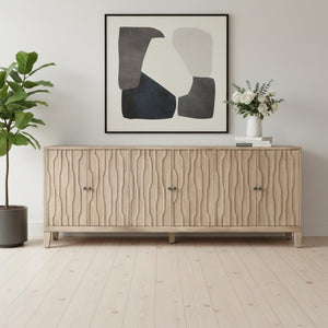 HomeRoots 92" Ivory Distressed Reclaimed Wood Sideboard - Handcrafted Geometric Design with Ample Storage Space 610707