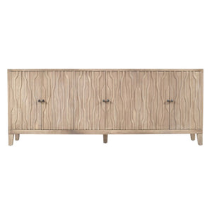 HomeRoots 92" Ivory Distressed Reclaimed Wood Sideboard - Handcrafted Geometric Design with Ample Storage Space 610707