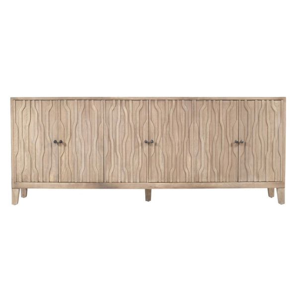 HomeRoots 92" Ivory Distressed Reclaimed Wood Sideboard - Handcrafted Geometric Design with Ample Storage Space 610707
