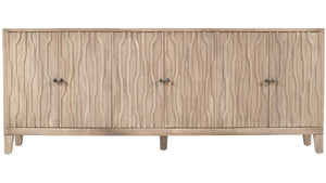 HomeRoots 92" Ivory Distressed Reclaimed Wood Sideboard - Handcrafted Geometric Design with Ample Storage Space 610707