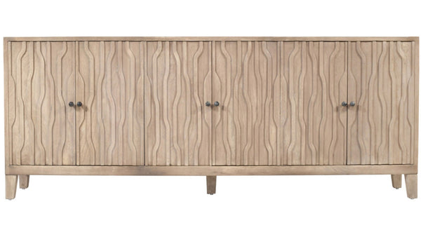 HomeRoots 92" Ivory Distressed Reclaimed Wood Sideboard - Handcrafted Geometric Design with Ample Storage Space 610707