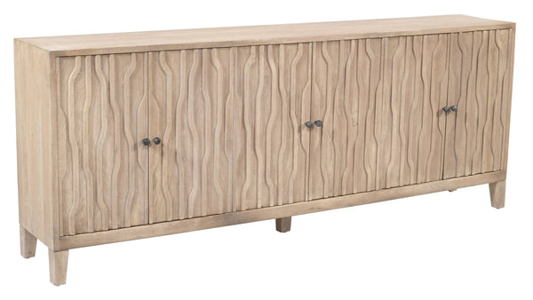 HomeRoots 92" Ivory Distressed Reclaimed Wood Sideboard - Handcrafted Geometric Design with Ample Storage Space 610707