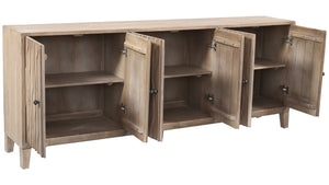 HomeRoots 92" Ivory Distressed Reclaimed Wood Sideboard - Handcrafted Geometric Design with Ample Storage Space 610707