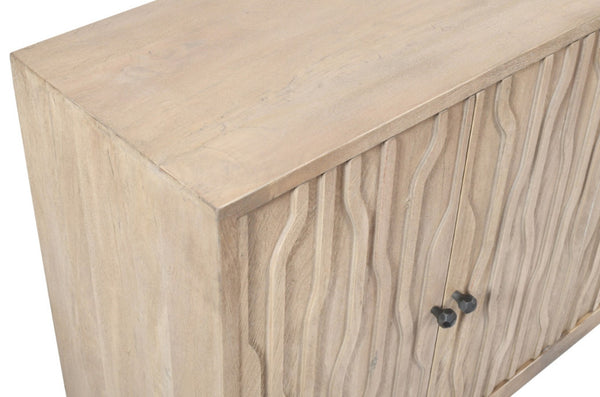 HomeRoots 92" Ivory Distressed Reclaimed Wood Sideboard - Handcrafted Geometric Design with Ample Storage Space 610707