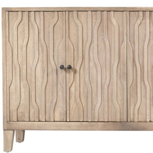 HomeRoots 92" Ivory Distressed Reclaimed Wood Sideboard - Handcrafted Geometric Design with Ample Storage Space 610707