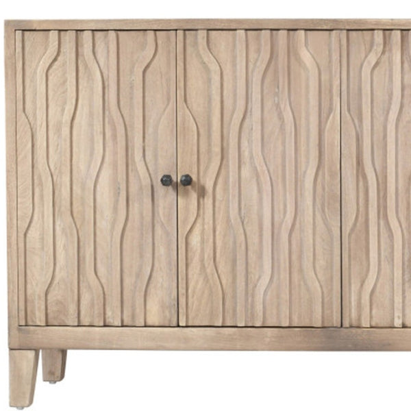 HomeRoots 92" Ivory Distressed Reclaimed Wood Sideboard - Handcrafted Geometric Design with Ample Storage Space 610707