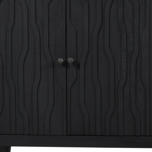 HomeRoots 92" Graphite Distressed Reclaimed Wood Sideboard - Handcrafted Geometric Doors & Ample Storage Solution 610708