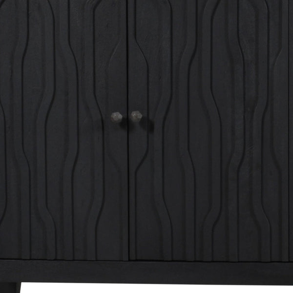 HomeRoots 92" Graphite Distressed Reclaimed Wood Sideboard - Handcrafted Geometric Doors & Ample Storage Solution 610708