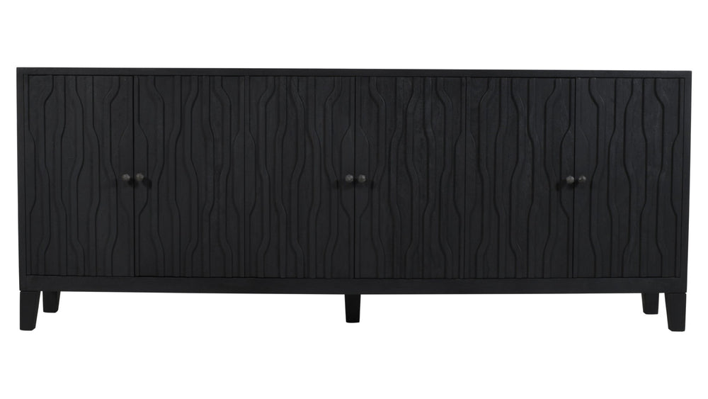 HomeRoots 92" Graphite Distressed Reclaimed Wood Sideboard - Handcrafted Geometric Doors & Ample Storage Solution 610708
