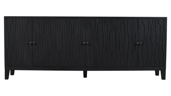 HomeRoots 92" Graphite Distressed Reclaimed Wood Sideboard - Handcrafted Geometric Doors & Ample Storage Solution 610708