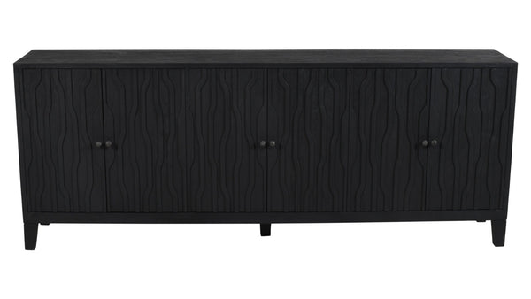 HomeRoots 92" Graphite Distressed Reclaimed Wood Sideboard - Handcrafted Geometric Doors & Ample Storage Solution 610708