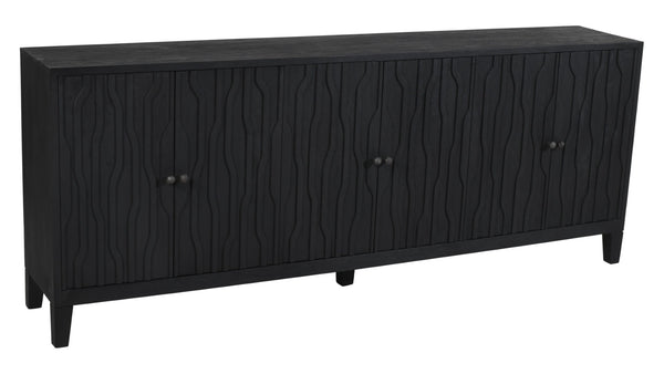 HomeRoots 92" Graphite Distressed Reclaimed Wood Sideboard - Handcrafted Geometric Doors & Ample Storage Solution 610708