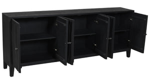 HomeRoots 92" Graphite Distressed Reclaimed Wood Sideboard - Handcrafted Geometric Doors & Ample Storage Solution 610708