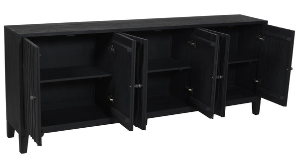 HomeRoots 92" Graphite Distressed Reclaimed Wood Sideboard - Handcrafted Geometric Doors & Ample Storage Solution 610708