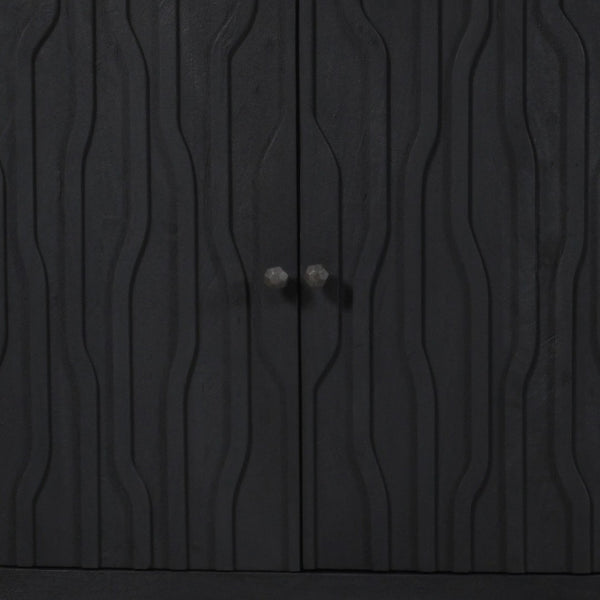 HomeRoots 92" Graphite Distressed Reclaimed Wood Sideboard - Handcrafted Geometric Doors & Ample Storage Solution 610708