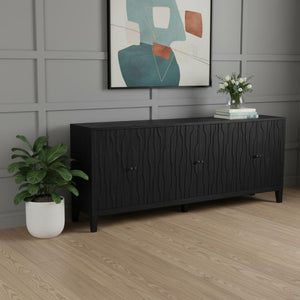 HomeRoots 92" Graphite Distressed Reclaimed Wood Sideboard - Handcrafted Geometric Doors & Ample Storage Solution 610708