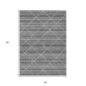 HomeRoots 5' Stylish Gray and Silver Geometric Washable Area Rug for Indoor and Outdoor High-Traffic Spaces 5' X 8' 610710