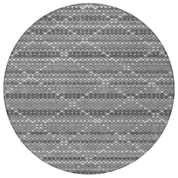 HomeRoots 5' Stylish Gray and Silver Geometric Washable Area Rug for Indoor and Outdoor High-Traffic Spaces 8' Round 610711