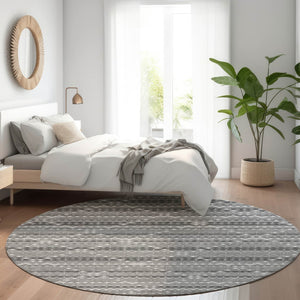 HomeRoots 5' Stylish Gray and Silver Geometric Washable Area Rug for Indoor and Outdoor High-Traffic Spaces 8' Round 610711