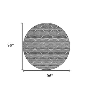 HomeRoots 5' Stylish Gray and Silver Geometric Washable Area Rug for Indoor and Outdoor High-Traffic Spaces 8' Round 610711