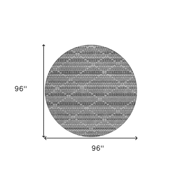 HomeRoots 5' Stylish Gray and Silver Geometric Washable Area Rug for Indoor and Outdoor High-Traffic Spaces 8' Round 610711