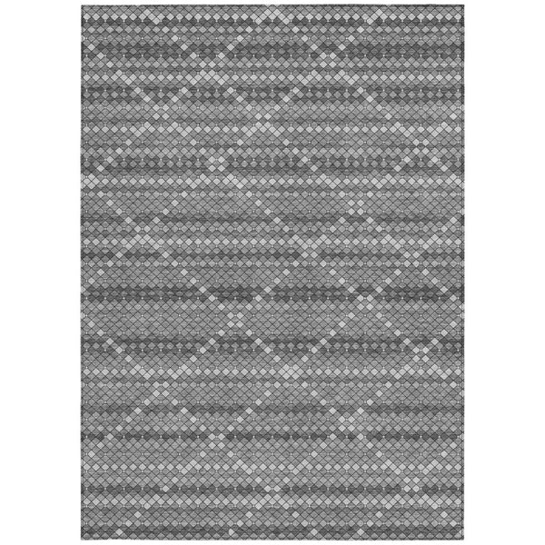 HomeRoots 5' Stylish Gray and Silver Geometric Washable Area Rug for Indoor and Outdoor High-Traffic Spaces 9' X 12' 610713