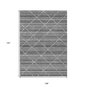 HomeRoots 5' Stylish Gray and Silver Geometric Washable Area Rug for Indoor and Outdoor High-Traffic Spaces 9' X 12' 610713