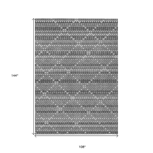 HomeRoots 5' Stylish Gray and Silver Geometric Washable Area Rug for Indoor and Outdoor High-Traffic Spaces 9' X 12' 610713