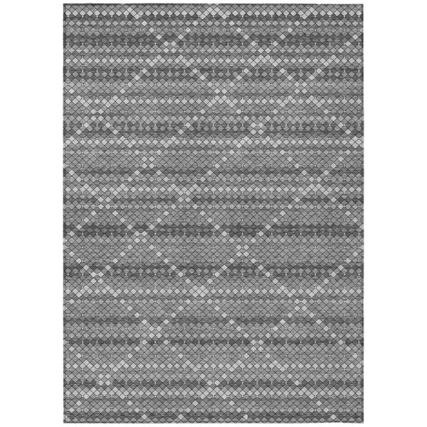 HomeRoots 5' Stylish Gray and Silver Geometric Washable Area Rug for Indoor and Outdoor High-Traffic Spaces 10' X 14' 610714