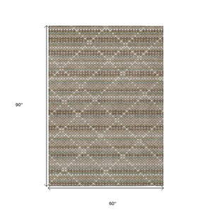 HomeRoots 5' Stylish Taupe and Brown Geometric Area Rug - Washable, Durable Design for Indoor & Outdoor Use 5' X 8' 610728