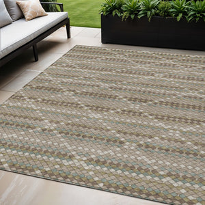 HomeRoots 5' Stylish Taupe and Brown Geometric Area Rug - Washable, Durable Design for Indoor & Outdoor Use 5' X 8' 610728