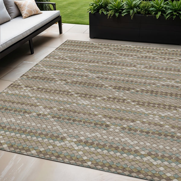 HomeRoots 5' Stylish Taupe and Brown Geometric Area Rug - Washable, Durable Design for Indoor & Outdoor Use 5' X 8' 610728