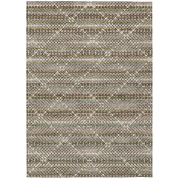 HomeRoots 5' Stylish Taupe and Brown Geometric Area Rug - Washable, Durable Design for Indoor & Outdoor Use 5' X 8' 610728