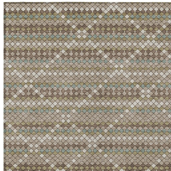 HomeRoots 5' Stylish Taupe and Brown Geometric Area Rug - Washable, Durable Design for Indoor & Outdoor Use 5' X 8' 610728