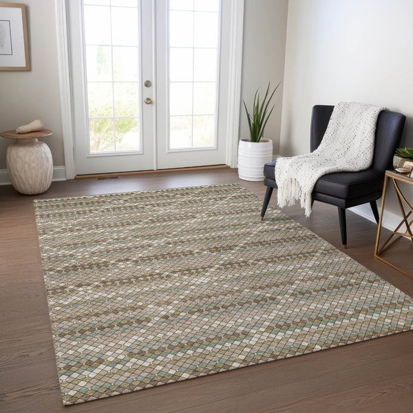 HomeRoots 5' Stylish Taupe and Brown Geometric Area Rug - Washable, Durable Design for Indoor & Outdoor Use 5' X 8' 610728