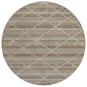 HomeRoots 5' Stylish Taupe and Brown Geometric Area Rug - Washable, Durable Design for Indoor & Outdoor Use 8' Round 610729