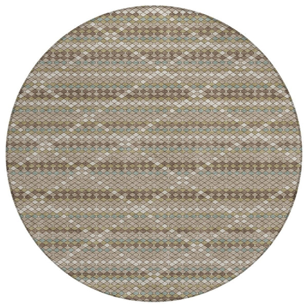 HomeRoots 5' Stylish Taupe and Brown Geometric Area Rug - Washable, Durable Design for Indoor & Outdoor Use 8' Round 610729