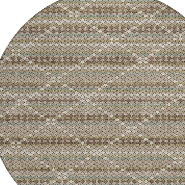 HomeRoots 5' Stylish Taupe and Brown Geometric Area Rug - Washable, Durable Design for Indoor & Outdoor Use 8' Round 610729
