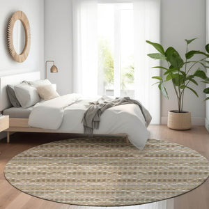 HomeRoots 5' Stylish Taupe and Brown Geometric Area Rug - Washable, Durable Design for Indoor & Outdoor Use 8' Round 610729