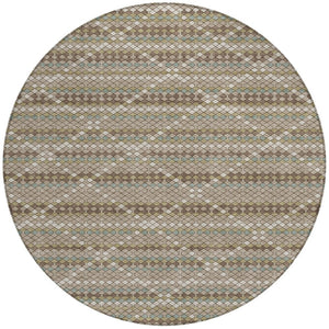 HomeRoots 5' Stylish Taupe and Brown Geometric Area Rug - Washable, Durable Design for Indoor & Outdoor Use 8' Round 610729