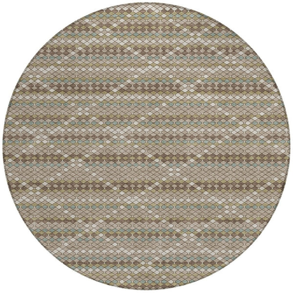 HomeRoots 5' Stylish Taupe and Brown Geometric Area Rug - Washable, Durable Design for Indoor & Outdoor Use 8' Round 610729