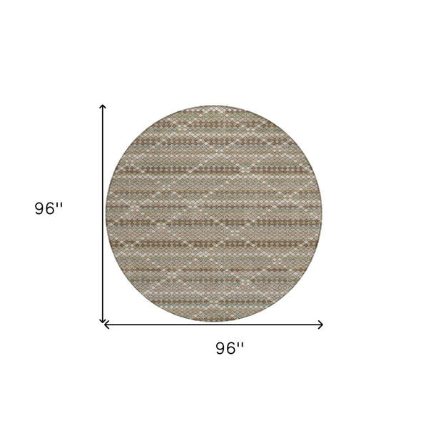 HomeRoots 5' Stylish Taupe and Brown Geometric Area Rug - Washable, Durable Design for Indoor & Outdoor Use 8' Round 610729